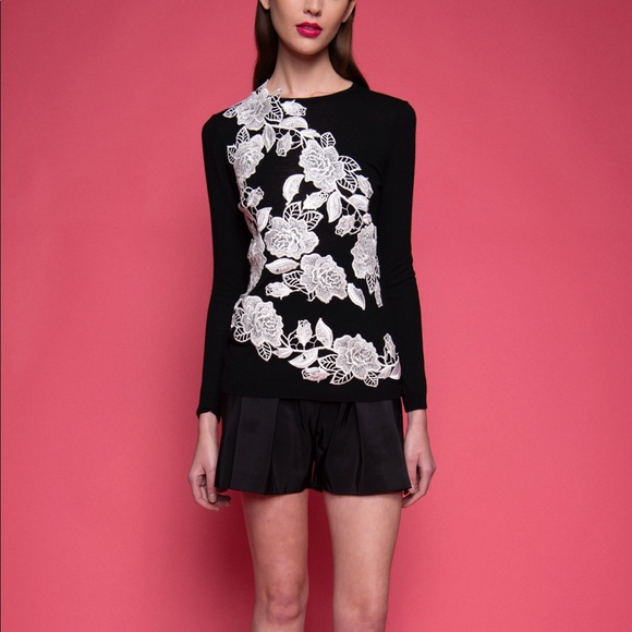 Naeem Khan Floral Lace Appliqué Cashmere Sweater - Picture 1 of 7